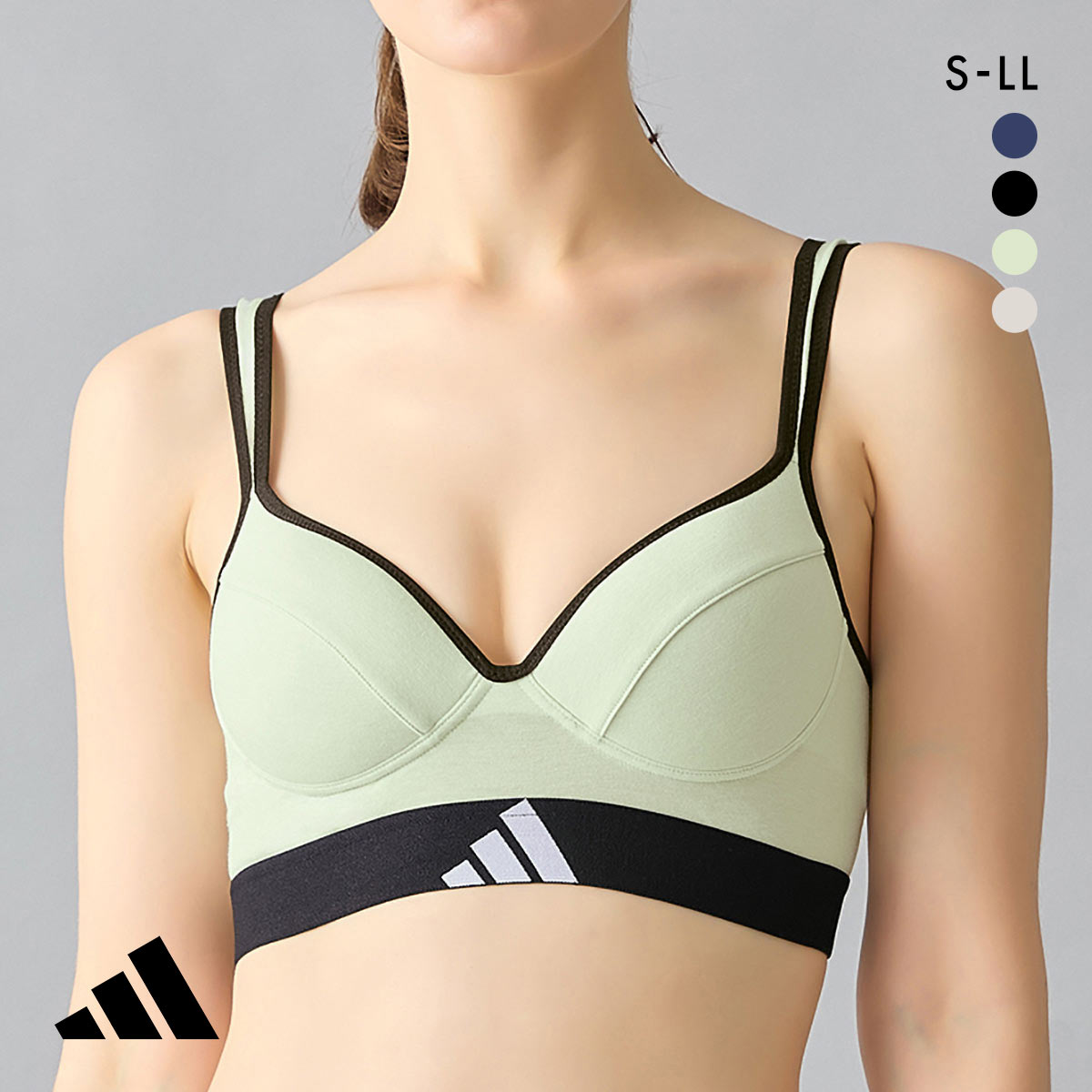 アディダス ノンワイヤー ブラジャー レディース adidas(LGR-薄グリーン-S)