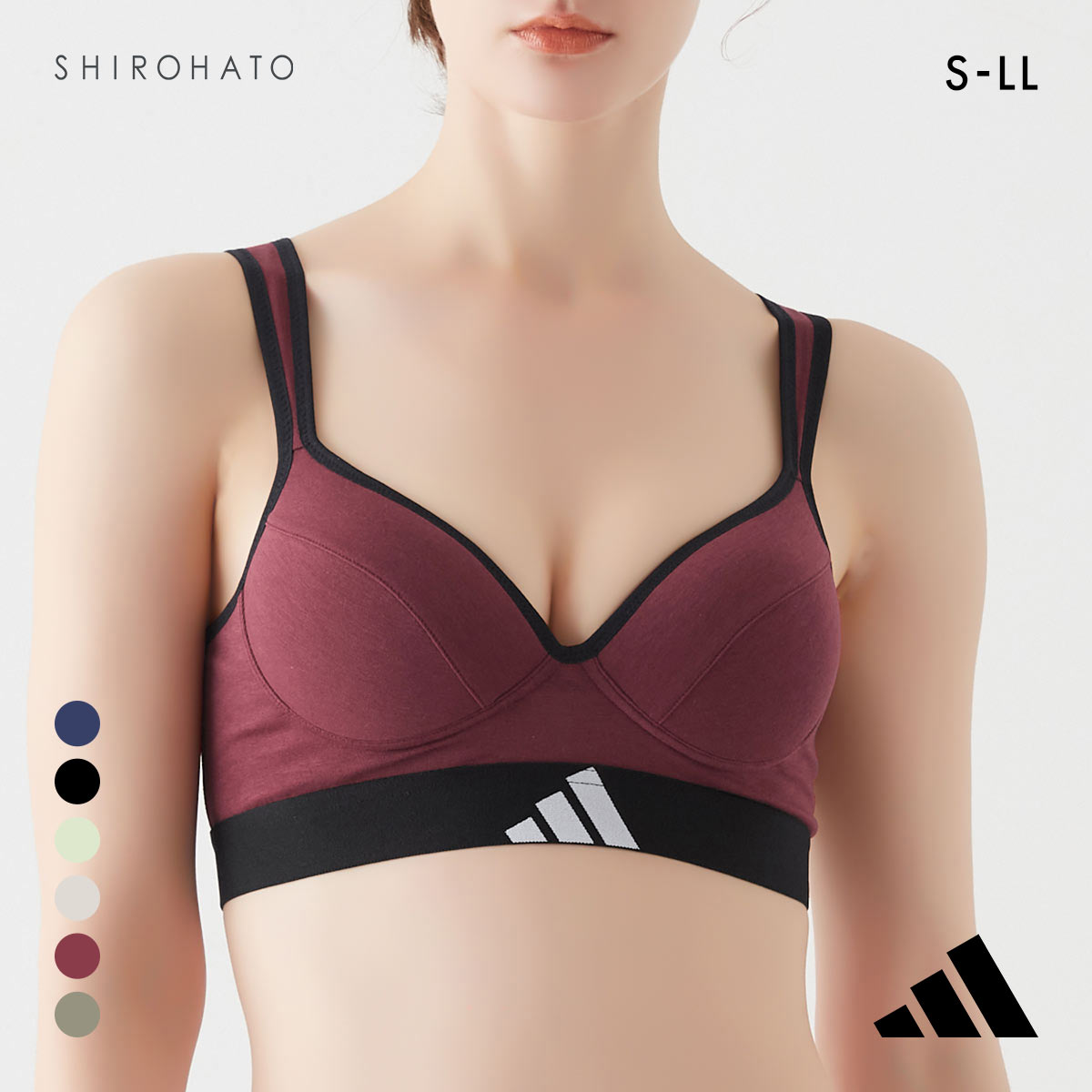 アディダス ノンワイヤー ブラジャー レディース adidas(DRE-濃レッド-S)