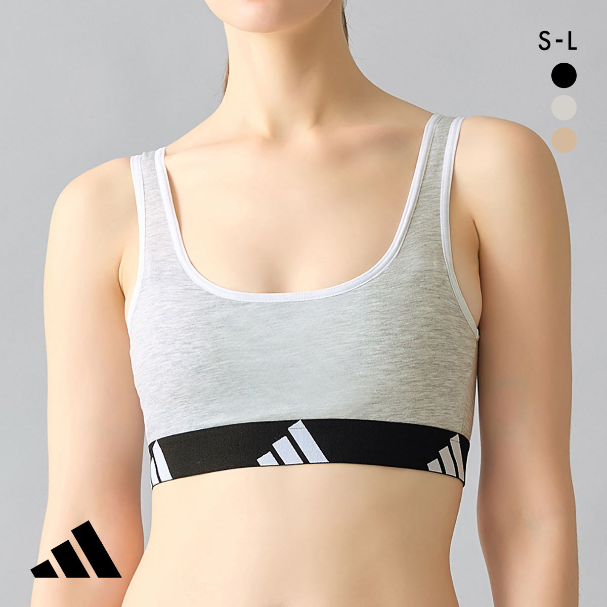アディダス ハーフトップ ノンワイヤー ブラジャー adidas(HGY-杢グレー-S)