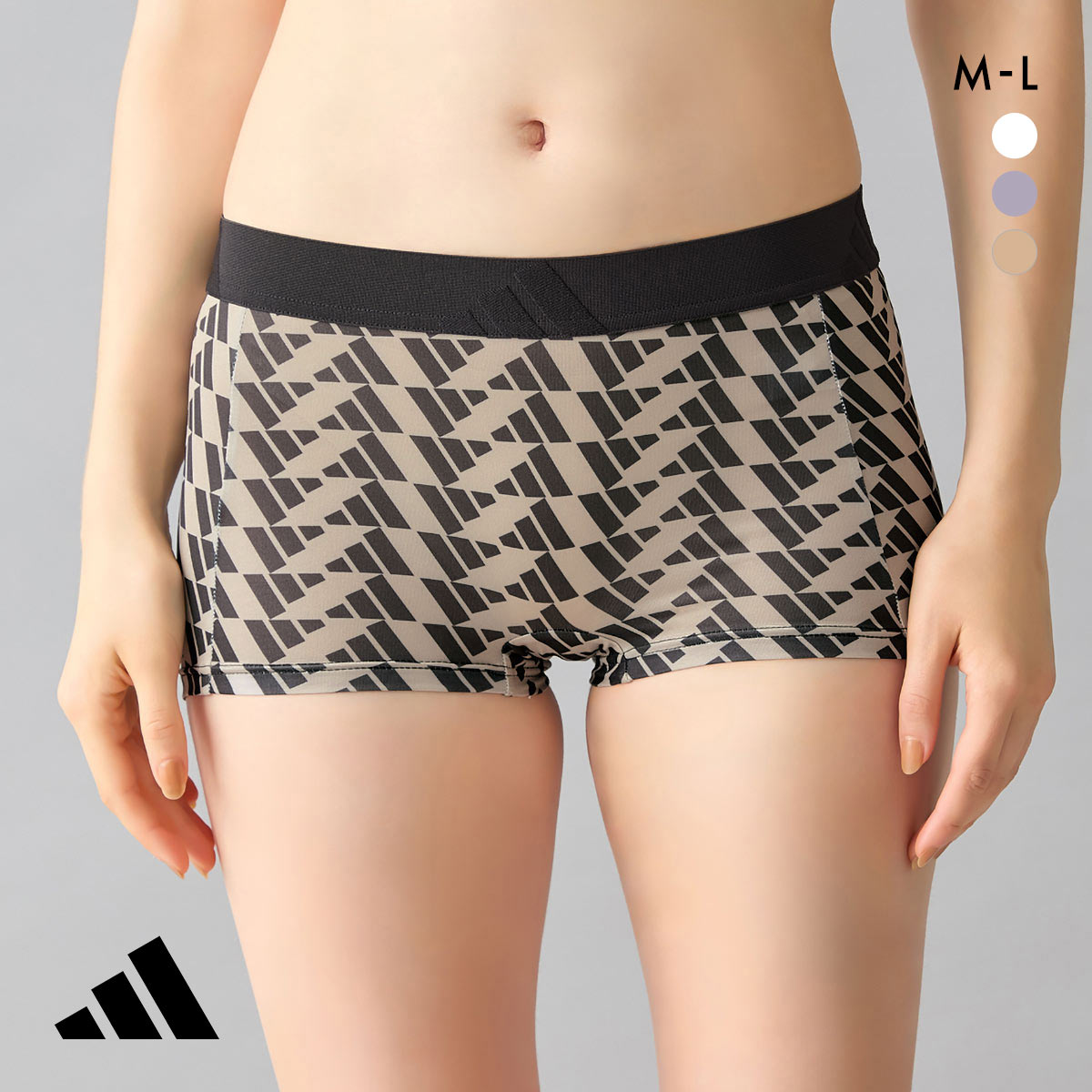 アディダス ハーフショーツ総柄ロゴプリント レディース adidas(BE-ベージュ-M)