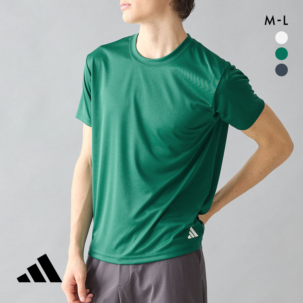 アディダス Tシャツ クルーネック メンズ adidas(DGR-濃グリーン-M)