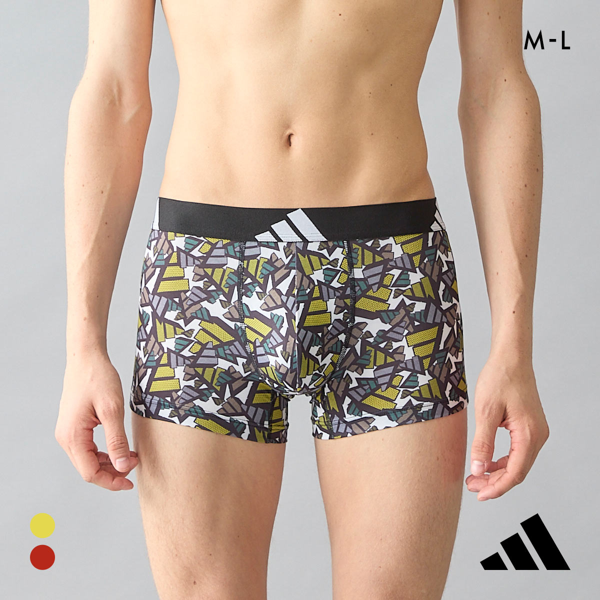 アディダス ロゴ総柄 ボクサーパンツ メンズ adidas カジュアル スポーツ 前閉じ(YE-イエロー-M)