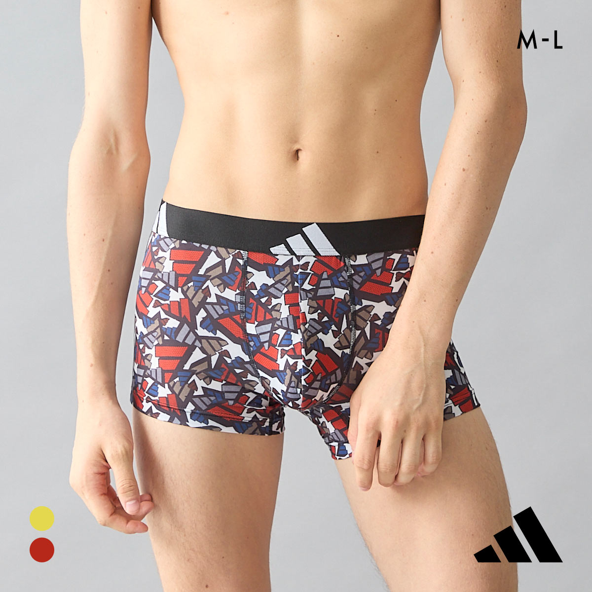 アディダス ロゴ総柄 ボクサーパンツ メンズ adidas カジュアル スポーツ 前閉じ(RE-レッド-M)