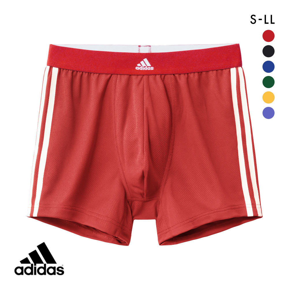 アディダス adidas スポーツショーツ メンズ ボクサーパンツ メッシュ 三本ライン 前閉じ 吸汗速乾(RE-レッド-S)