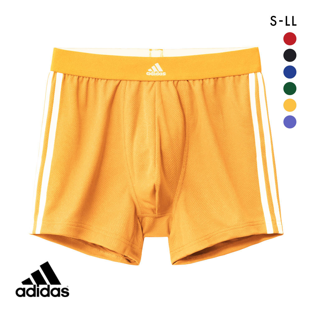 アディダス adidas スポーツショーツ メンズ ボクサーパンツ メッシュ 三本ライン 前閉じ 吸汗速乾(YE-イエロー-S)