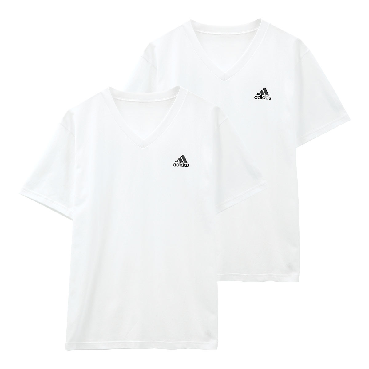 アディダス adidas 2P Vネック 半袖 Tシャツ 2枚組 メンズ スポーツ 吸汗速乾(WH-ホワイト-M)
