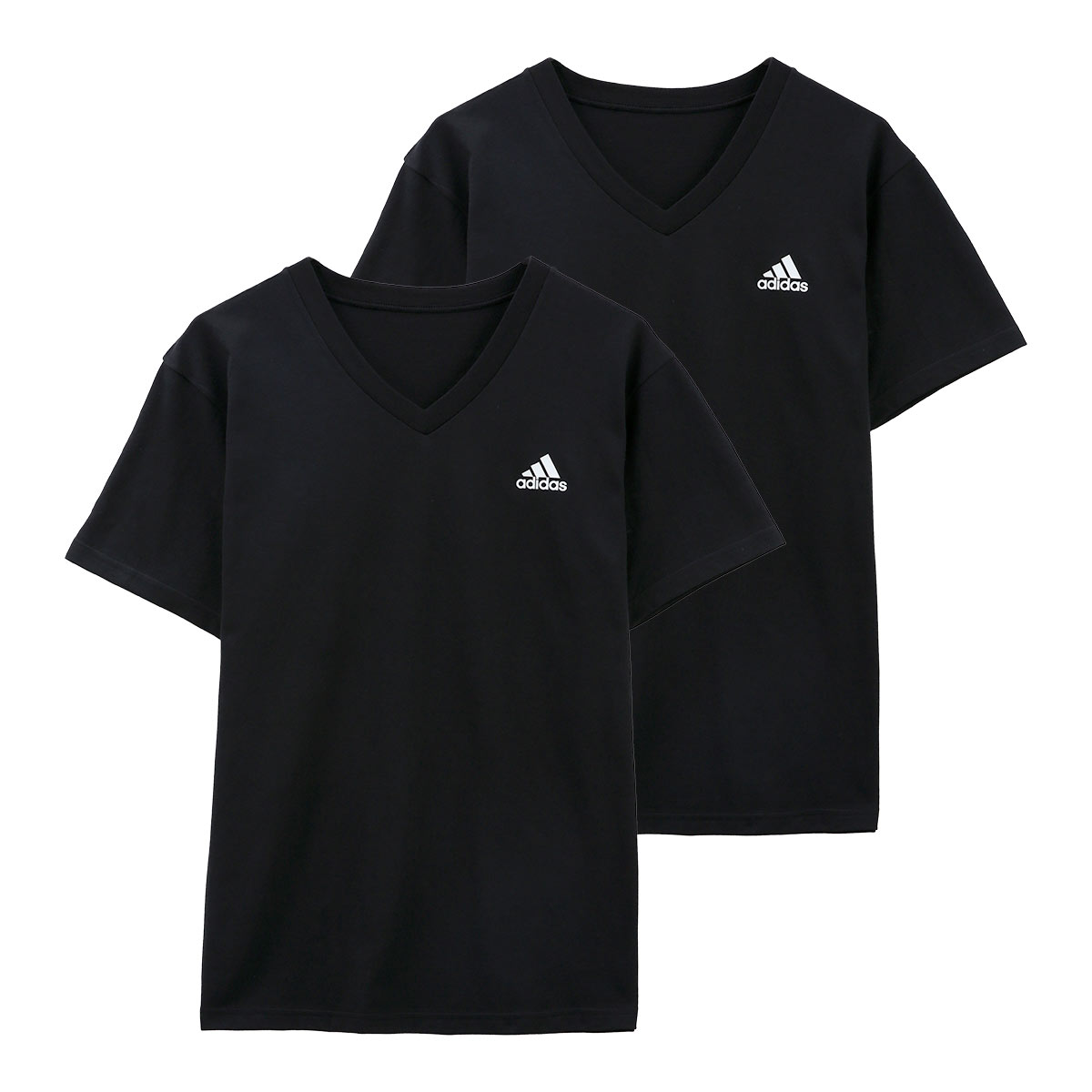 アディダス adidas 2P Vネック 半袖 Tシャツ 2枚組 メンズ スポーツ 吸汗速乾(BK-ブラック-M)