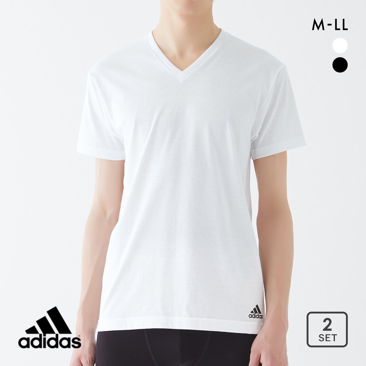 アディダス Vネック Tシャツ 半袖 二枚セット 本体綿100％ メンズ adidas
