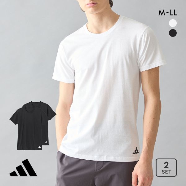 アディダス 綿100％ 丸首 Tシャツ メンズ クルーネック 2枚セット adidas 大きいサイズ