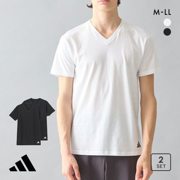 アディダス 綿100％ Vネック Tシャツ メンズ Vネック 2枚セット adidas 大きいサイズ