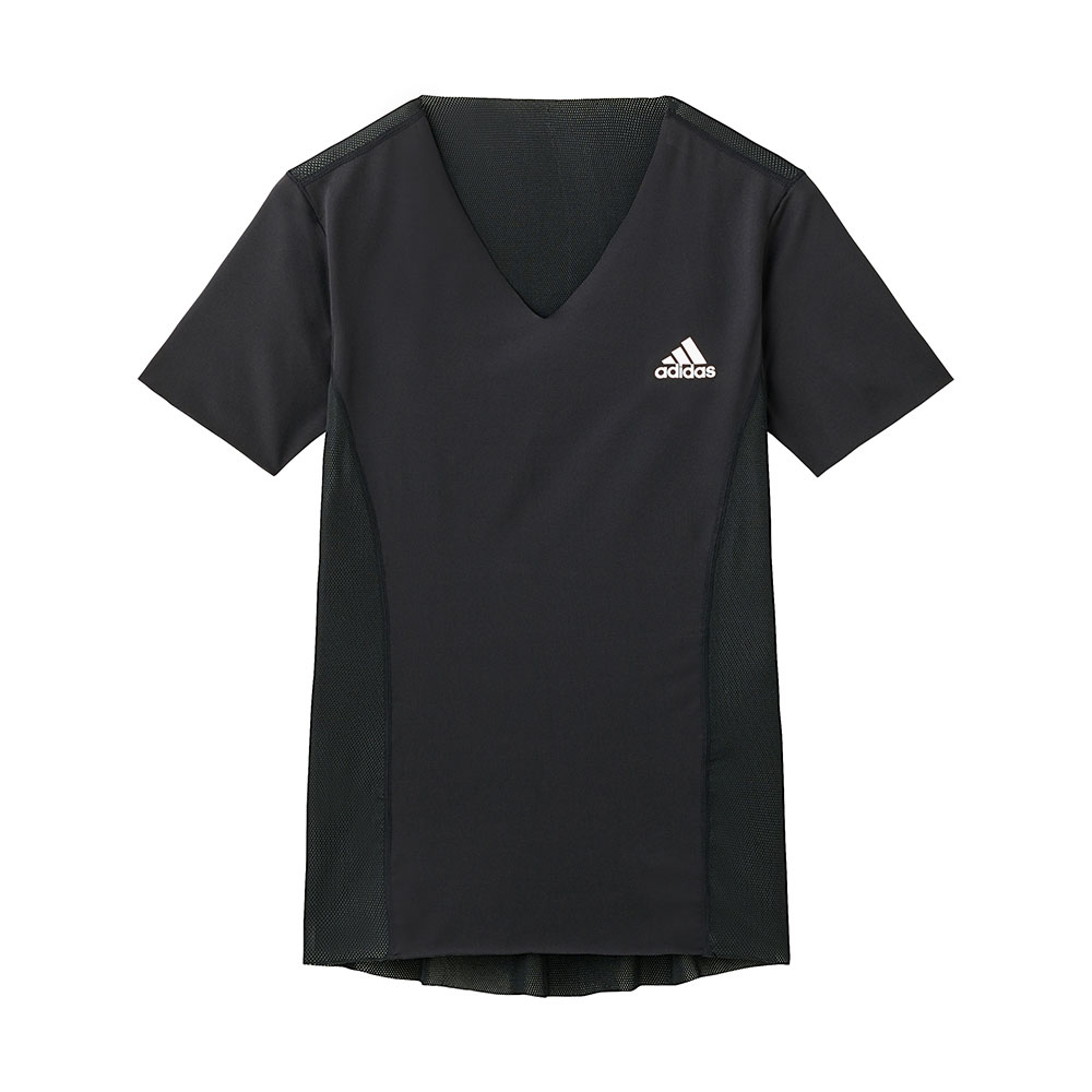 アディダス adidas Vネック Tシャツ インナー メンズ 半袖 ベースレイヤー スポーツ(BK-ブラック-M)