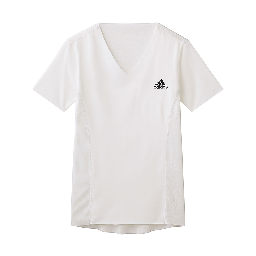 アディダス adidas Vネック Tシャツ インナー メンズ 半袖 ベースレイヤー スポーツ(WH-ホワイト-M)