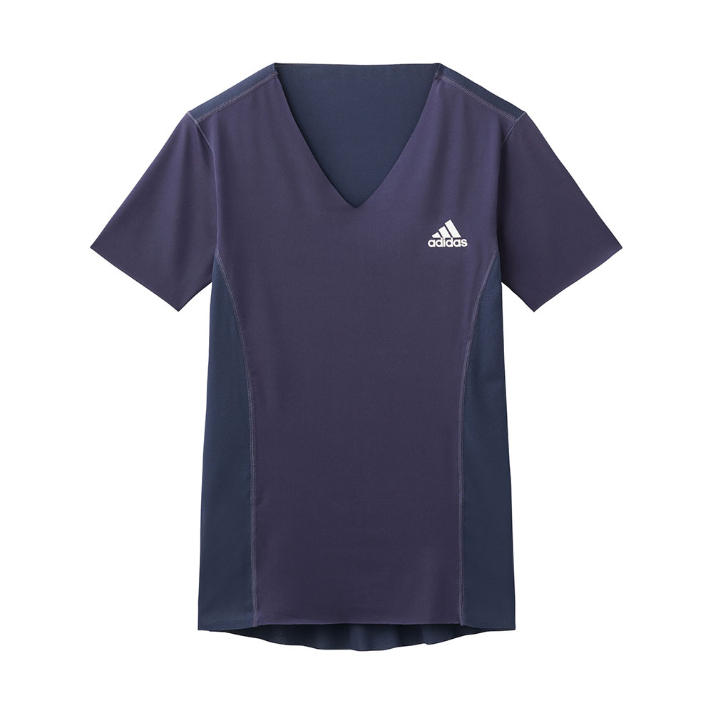 アディダス adidas Vネック Tシャツ インナー メンズ 半袖 ベースレイヤー スポーツ(DBU-濃ブルー-M)