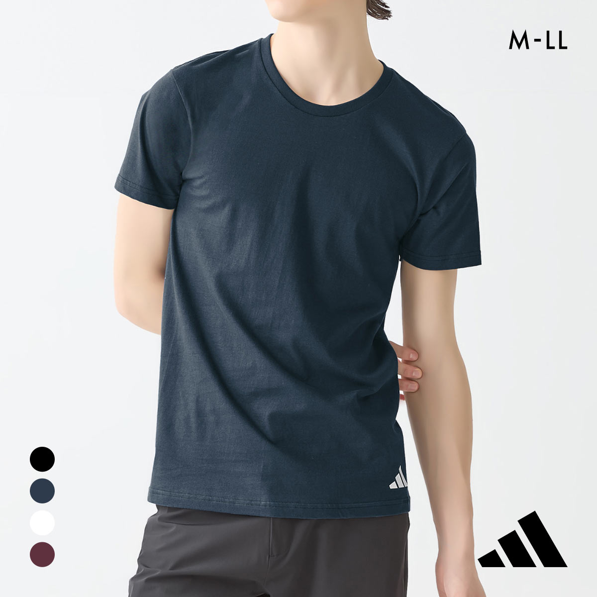 アディダス ワンポイントロゴ 半袖 Tシャツ メンズ adidas スポーツ クルーネック 綿100％(NV-ネイビー-M)