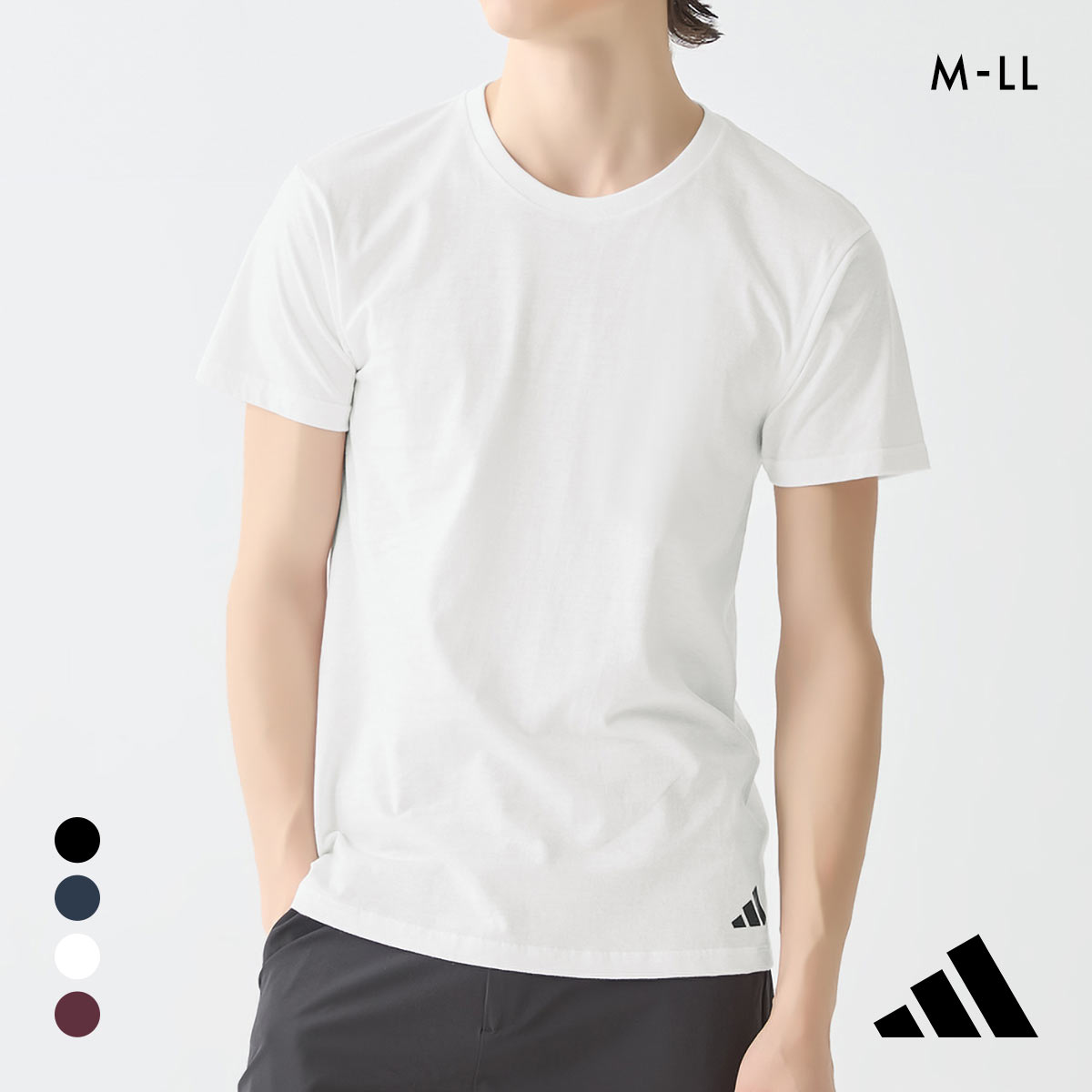 アディダス ワンポイントロゴ 半袖 Tシャツ メンズ adidas スポーツ クルーネック 綿100％(WH-ホワイト-M)