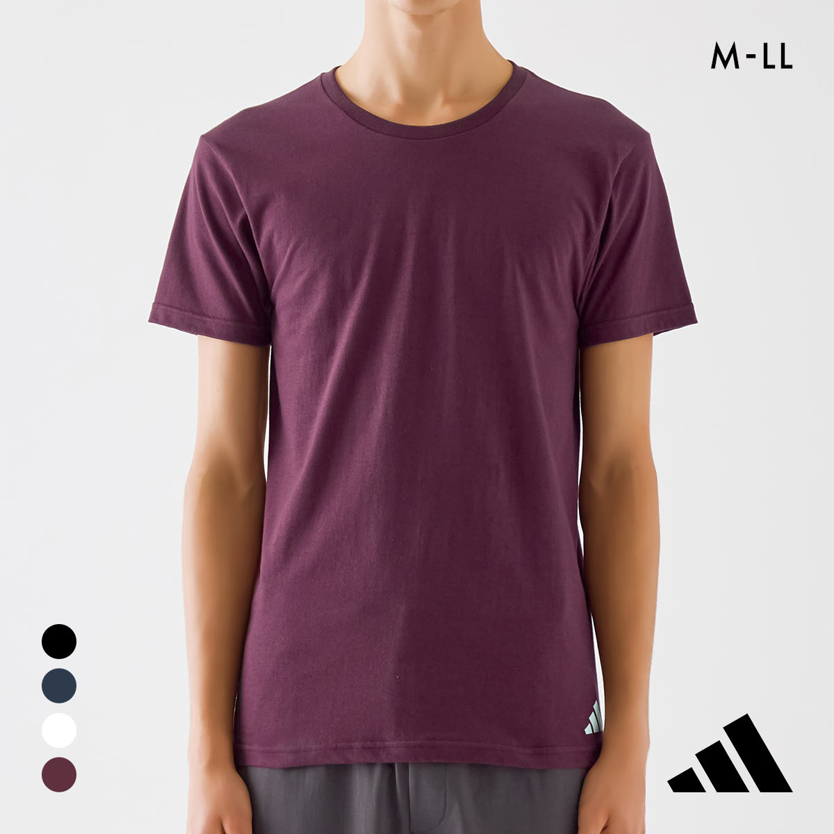 アディダス ワンポイントロゴ 半袖 Tシャツ メンズ adidas スポーツ クルーネック 綿100％(WI-ワイン-M)