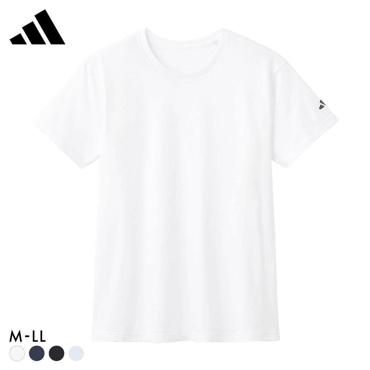 アディダス ワンポイントロゴ 半袖 Tシャツ メンズ adidas スポーツ クルーネック 綿100％(WH-ホワイト-M)