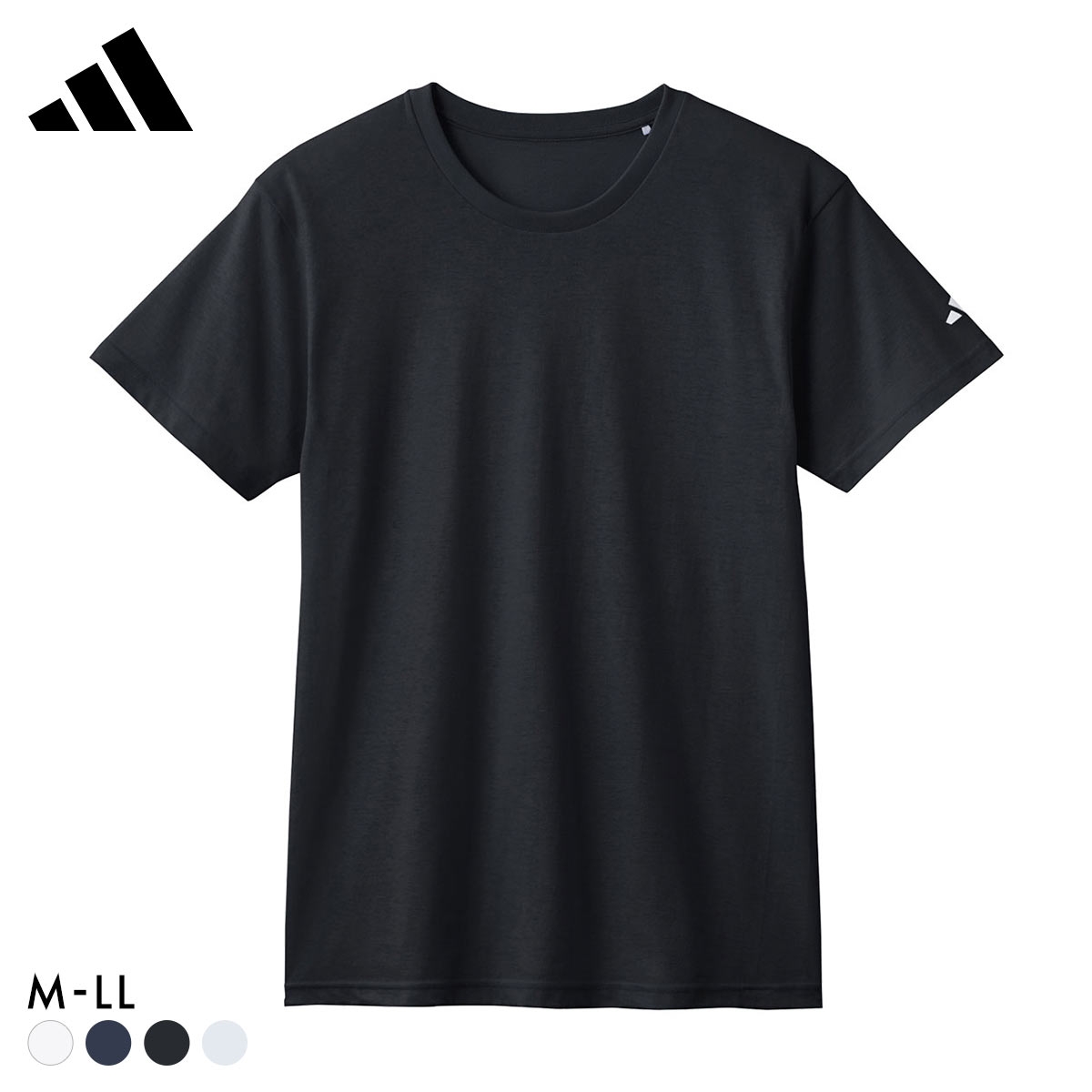 アディダス ワンポイントロゴ 半袖 Tシャツ メンズ adidas スポーツ クルーネック 綿100％(BK-ブラック-M)