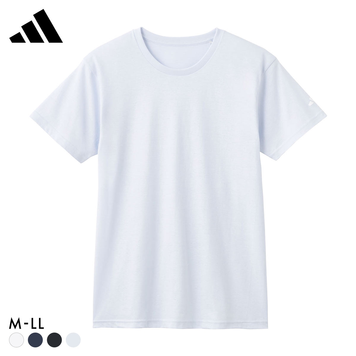 アディダス ワンポイントロゴ 半袖 Tシャツ メンズ adidas スポーツ クルーネック 綿100％(LBU-薄ブルー-M)