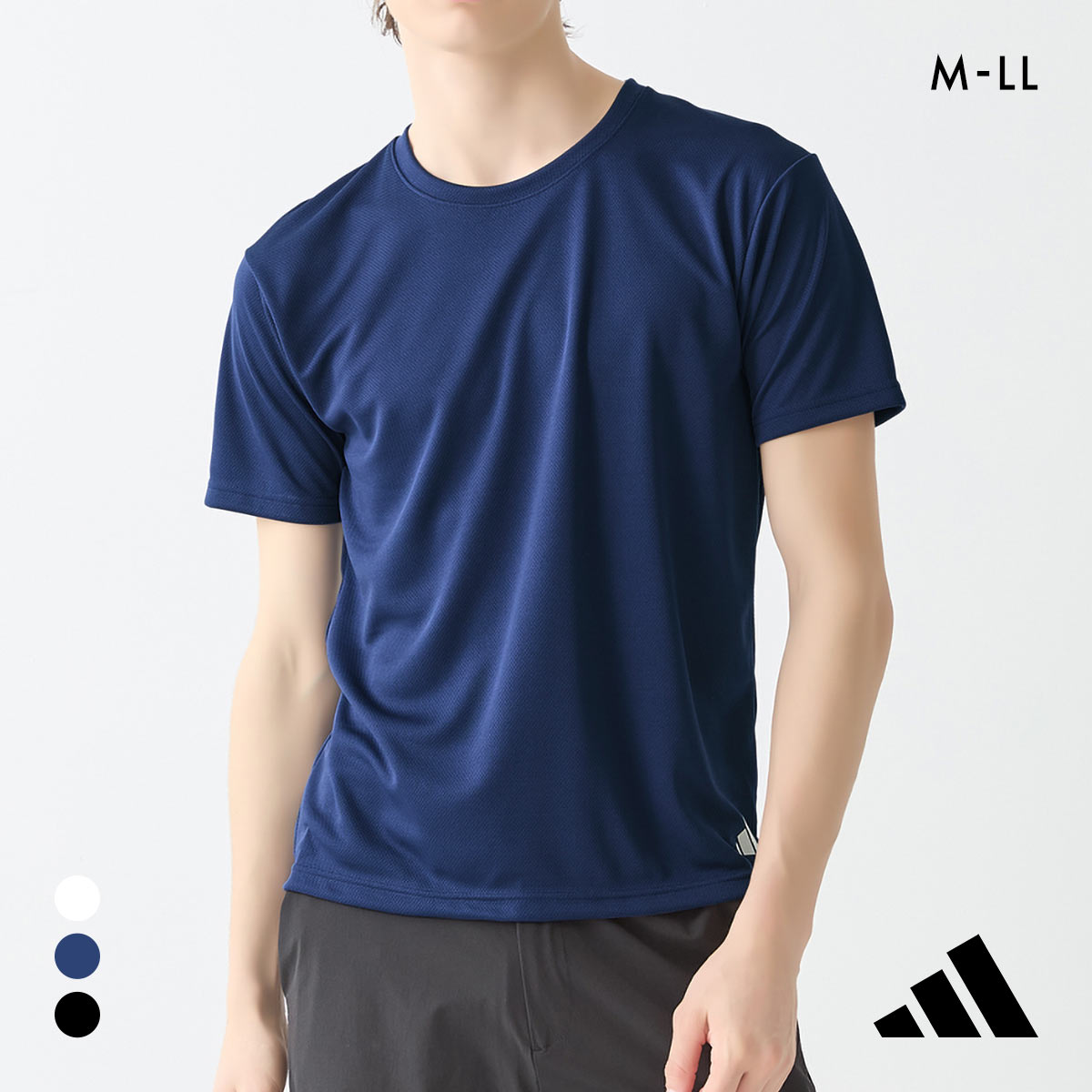 アディダス ワンポイントロゴ メッシュ クルーネック Tシャツ メンズ adidas スポーツ 半袖(DBU-濃ブルー-M)
