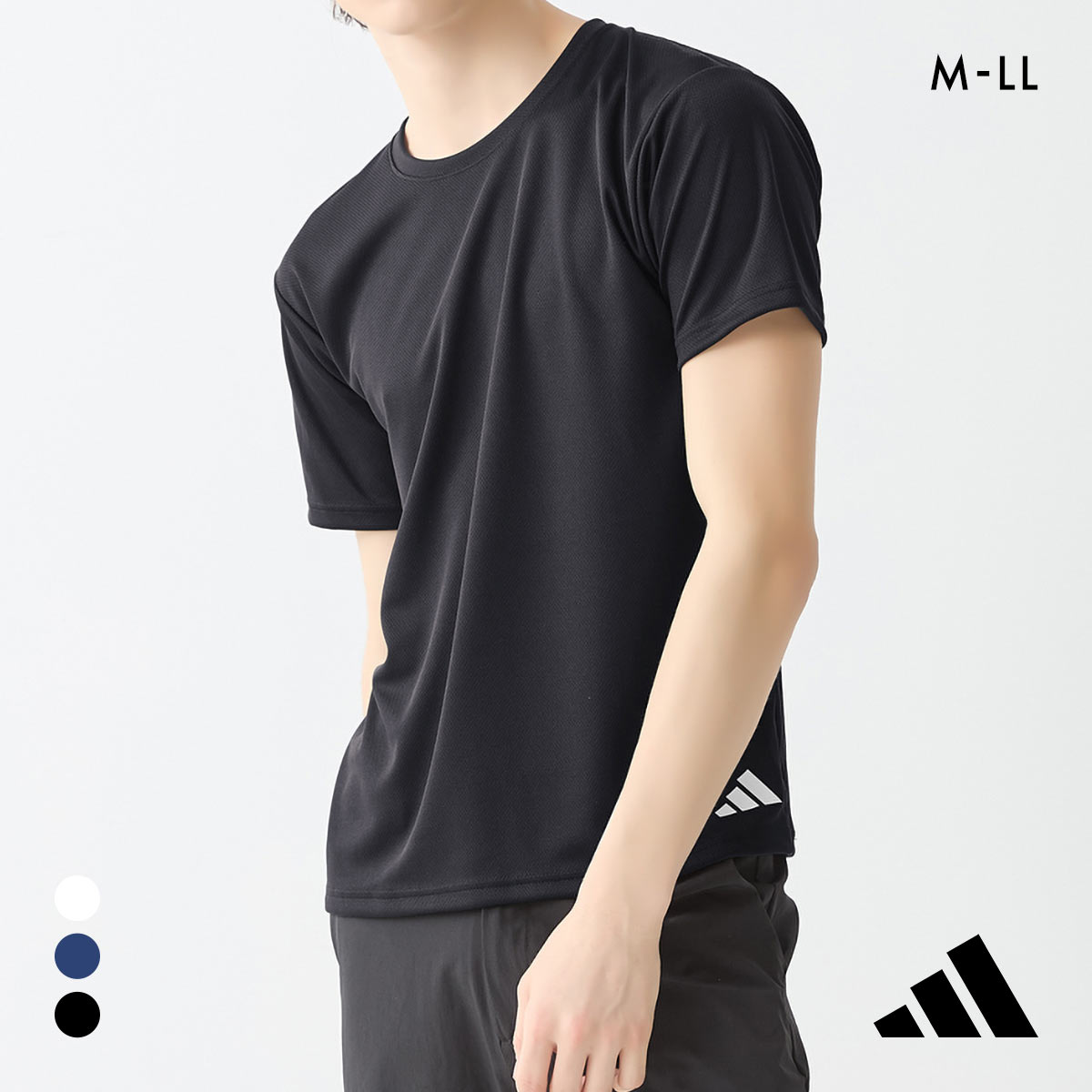 アディダス ワンポイントロゴ メッシュ クルーネック Tシャツ メンズ adidas スポーツ 半袖(BK-ブラック-M)