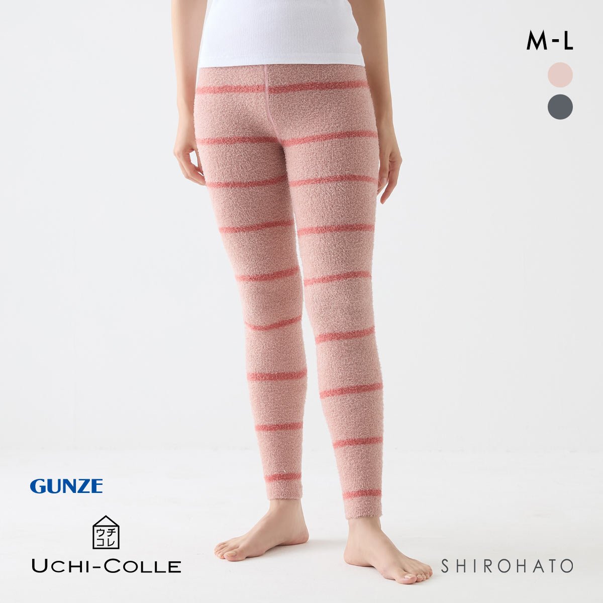 グンゼ ウチコレ 履くだけスッキリナイトレギンス レディース ルームウェア 着圧 GUNZE(LPI-薄ピンク-M)