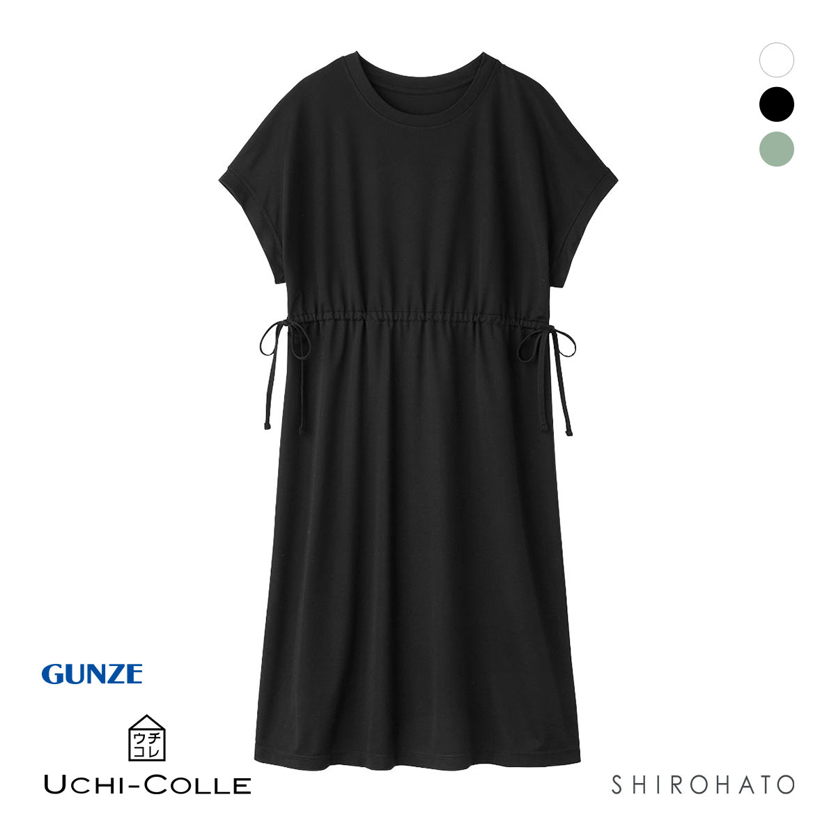 グンゼ UCHI-COLLE 冷感スムース ワンピース レディース トップス ルームウェア GUNZE ウチコレ(BK-ブラック-Free)