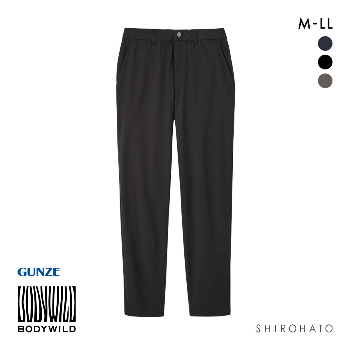 グンゼ BODY WILD ライトテック ストレッチメッシュ テーパードパンツ メンズ ビジカジ リモートワーク GUNZE ボディワイルド(BK-ブラック-M)