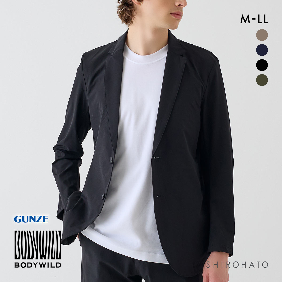グンゼ BODY WILD 2WAYストレッチ テーラードジャケット メンズ GUNZE ボディワイルド(BK-ブラック-M)