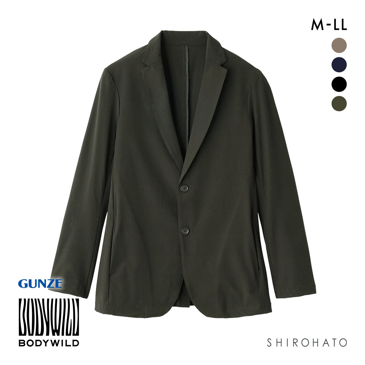 グンゼ BODY WILD 2WAYストレッチ テーラードジャケット メンズ GUNZE ボディワイルド(DKH-濃カーキ-M)