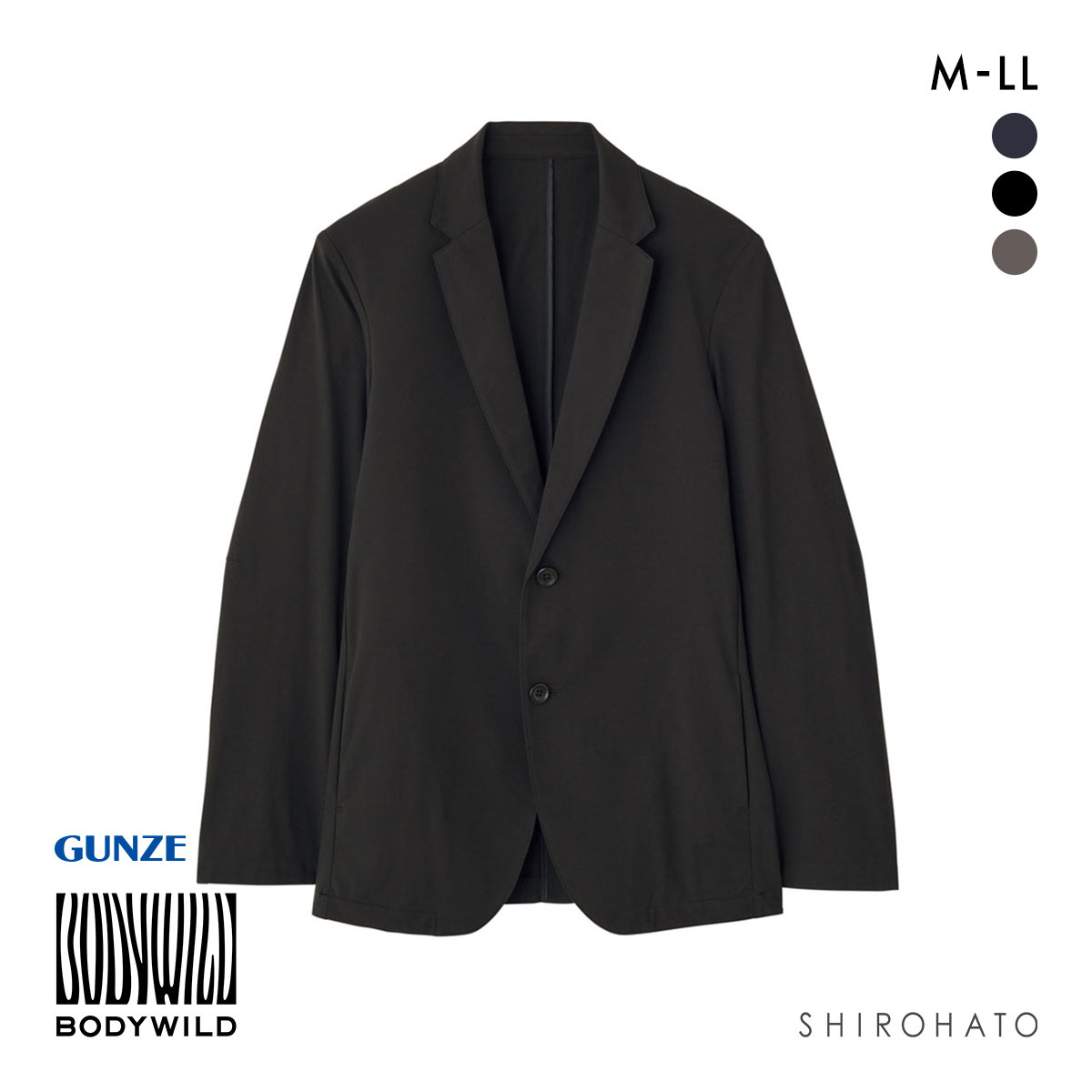グンゼ BODY WILD ライトテック ストレッチメッシュ テーラードジャケット メンズ ビジカジ リモートワーク GUNZE ボディワイルド(BK-ブラック-M)