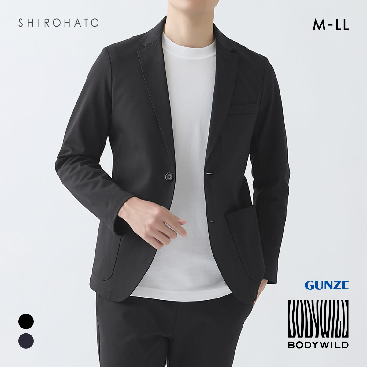 グンゼ BODY WILD スマートダブルニット テーラードジャケット メンズ GUNZE ボディワイルド(BK-ブラック-M)