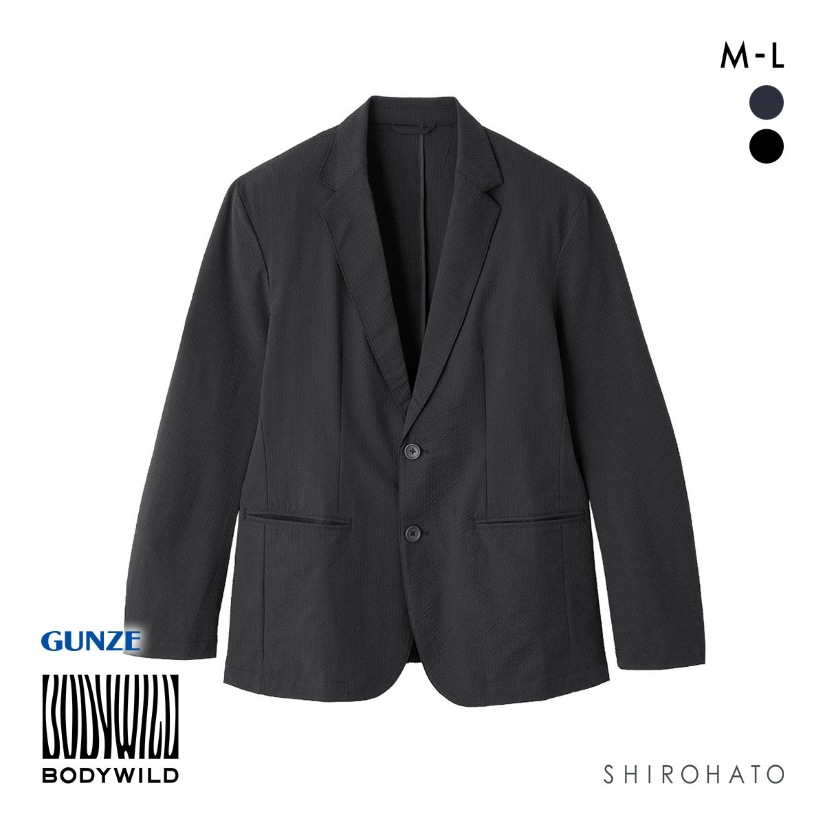 グンゼ BODY WILD シアーサッカー ストレッチ テーラードジャケット メンズ ビジカジ リモートワーク GUNZE ボディワイルド(BK-ブラック-M)