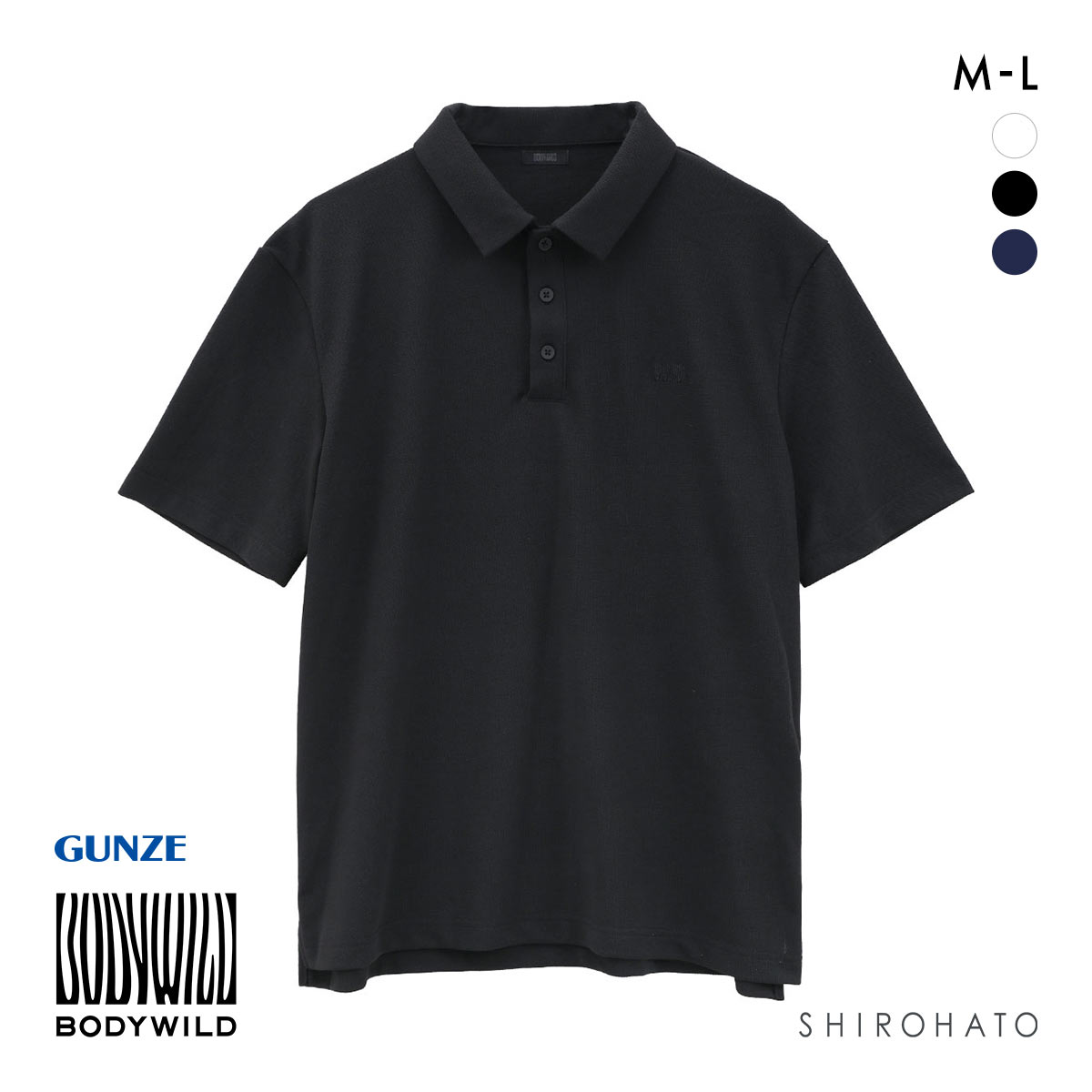 グンゼ BODY WILD ポロシャツ エアドライ カノコ メンズ ビジカジ GUNZE ボディワイルド(BK-ブラック-M)