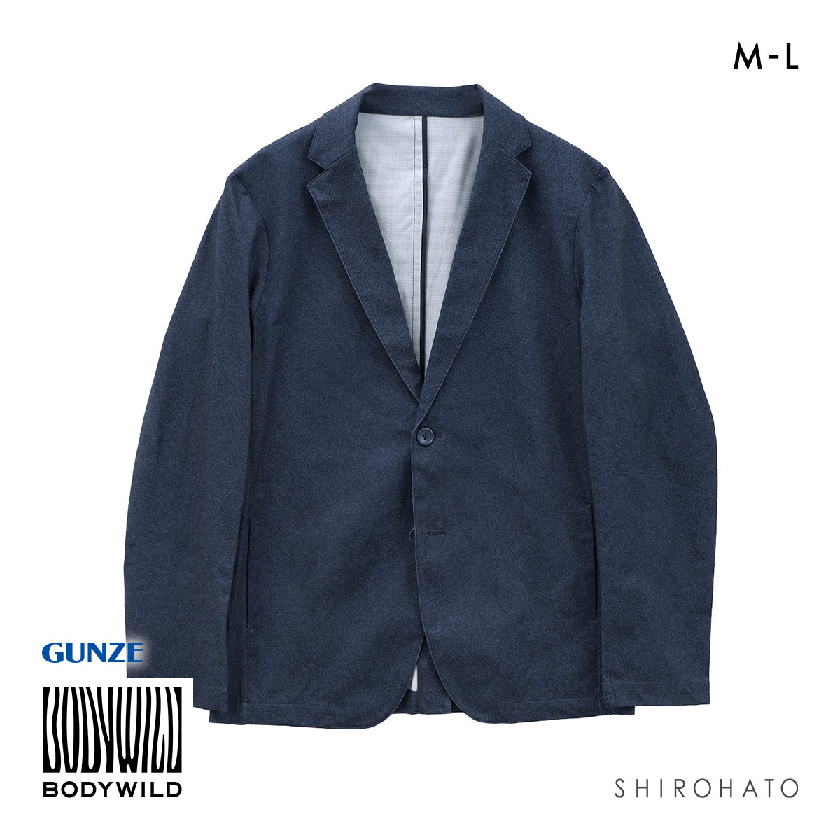 グンゼ BODY WILD テーラードジャケット デニムライク ライトテックメッシュ ストレッチ メンズ ビジカジ GUNZE ボディワイルド(ID-インディゴ-M)