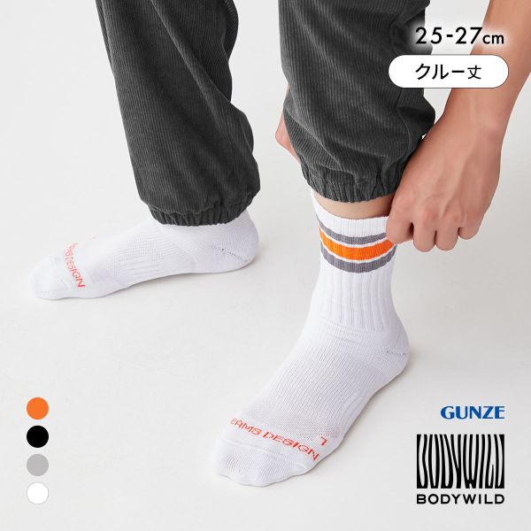 グンゼ BODYWILD by BEAMS DESIGN アーチサポート クルー丈 ラインソックス メンズ 25-27cm GUNZE ビームス ボディワイルド