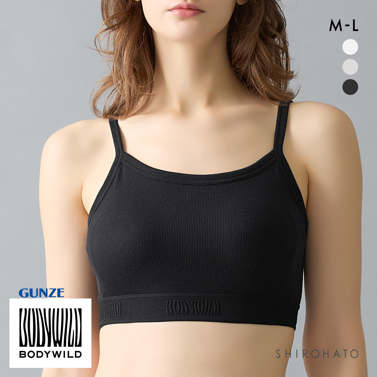 グンゼ ボディワイルド レディース 綿混リブハーフトップ  BODYWILD GUNZE(BK-ブラック-M)