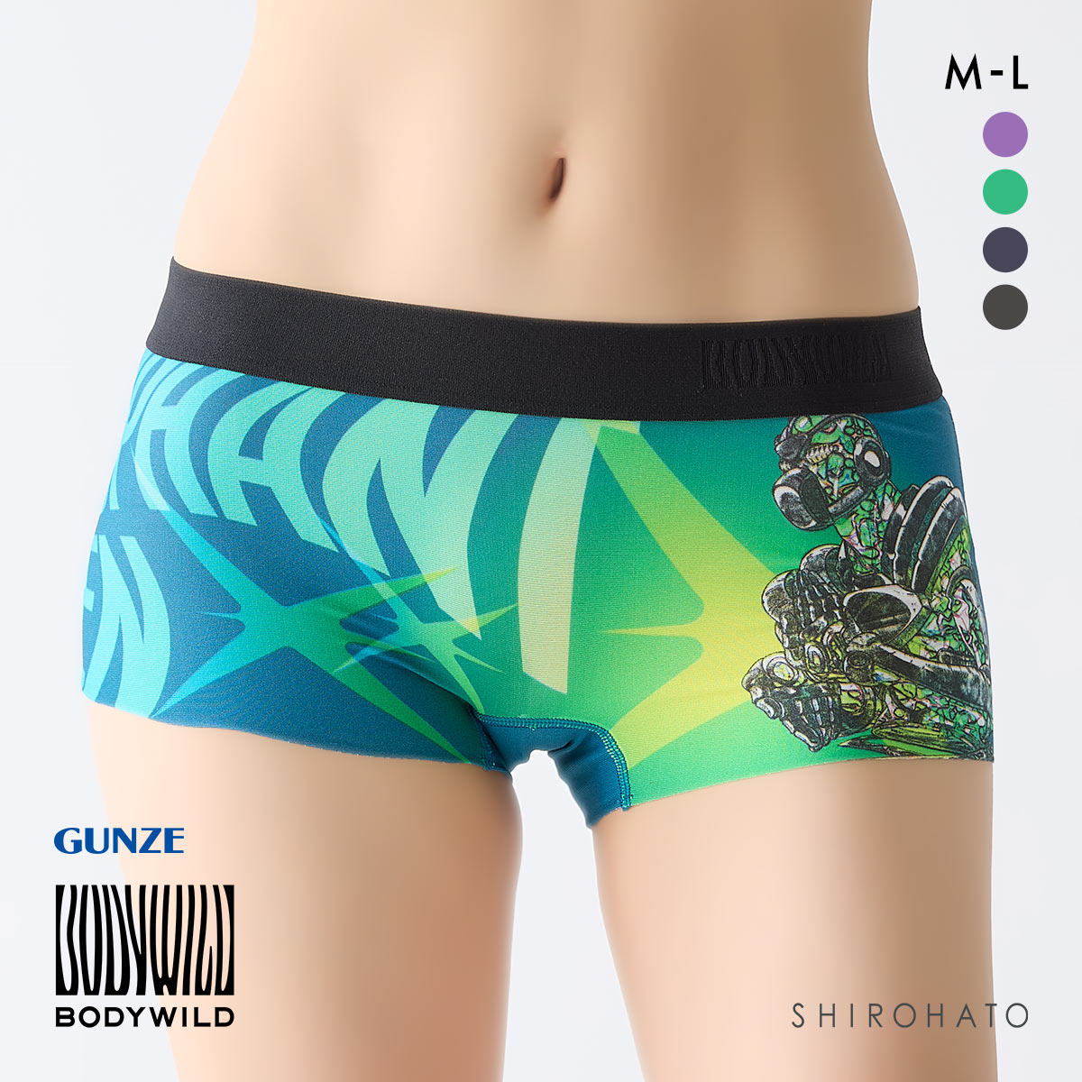 ボディワイルド レディースボクサーパンツ ジョジョの奇妙な冒険コラボ ショーツ 一分丈 BODYWILD(GR-グリーン-M)
