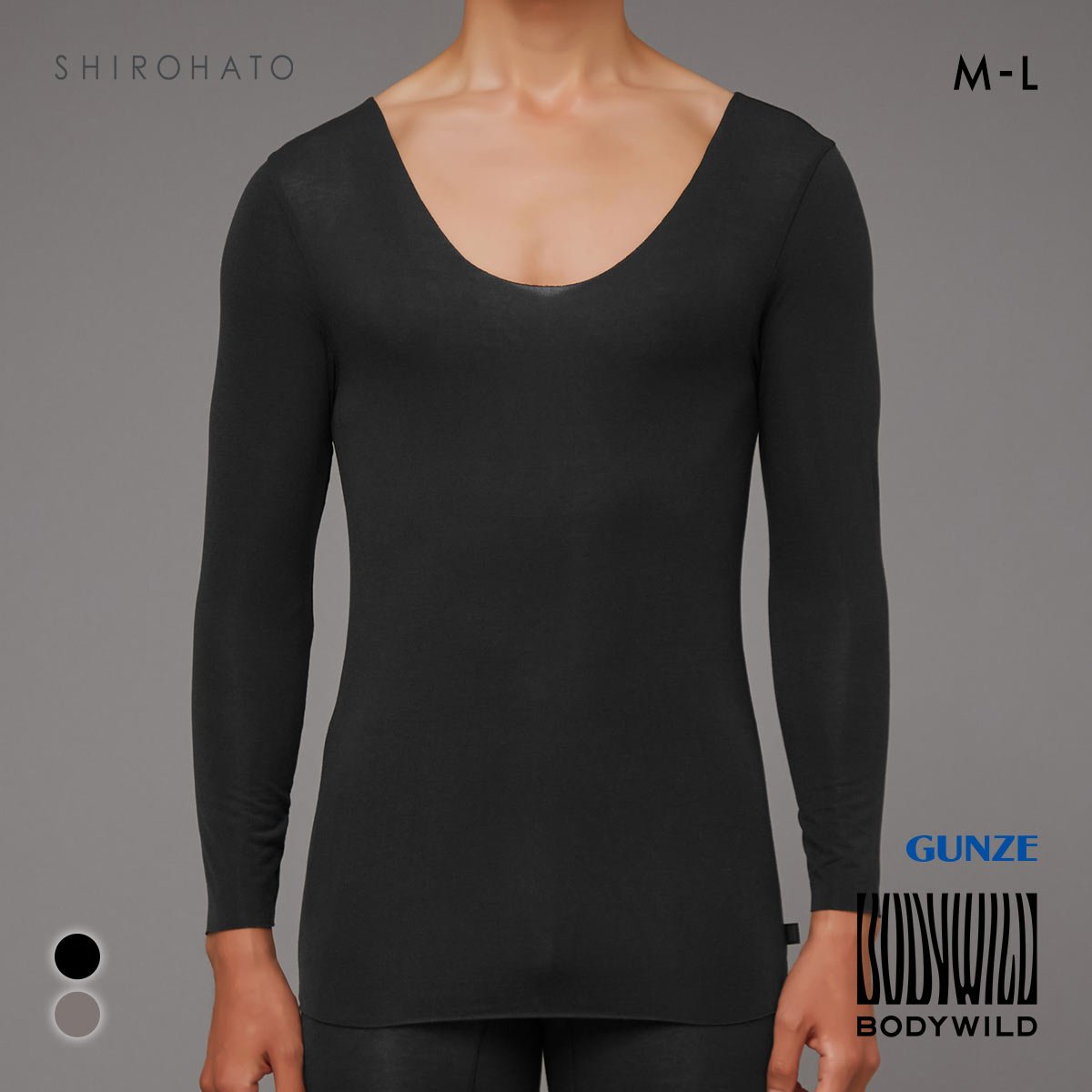 グンゼ BODY WILD カットオフ ボートネック ロングスリーブ シャツ メンズ GUNZE ボディワイルド(BK-ブラック-M)