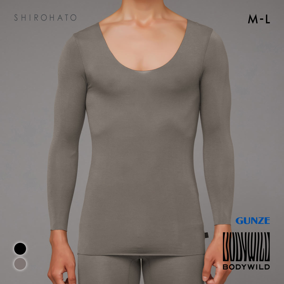 グンゼ BODY WILD カットオフ ボートネック ロングスリーブ シャツ メンズ GUNZE ボディワイルド(CGY-チャコールグレー-M)