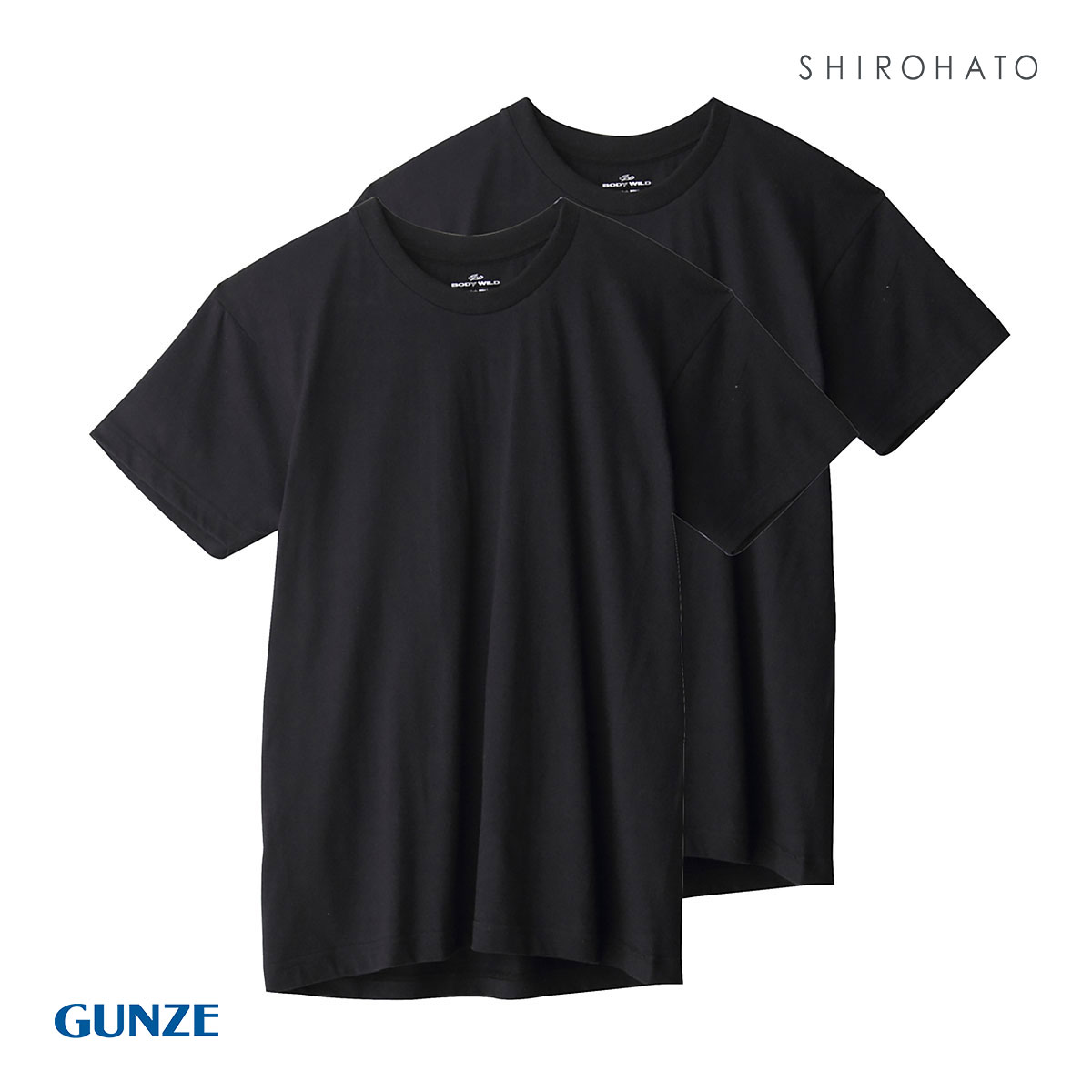 グンゼ GUNZE ボディワイルド BODY WILD クルーネックTシャツ メンズ 2枚組 抗菌防臭 綿100％ 半袖(BK-ブラック-M)