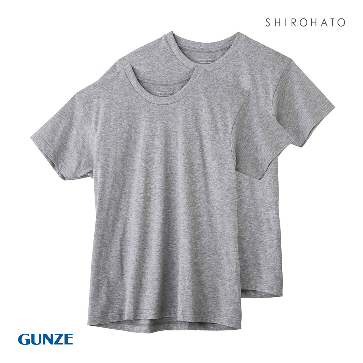 グンゼ GUNZE ボディワイルド BODY WILD クルーネックTシャツ メンズ 2枚組 抗菌防臭 綿100％ 半袖(HGY-杢グレー-M)