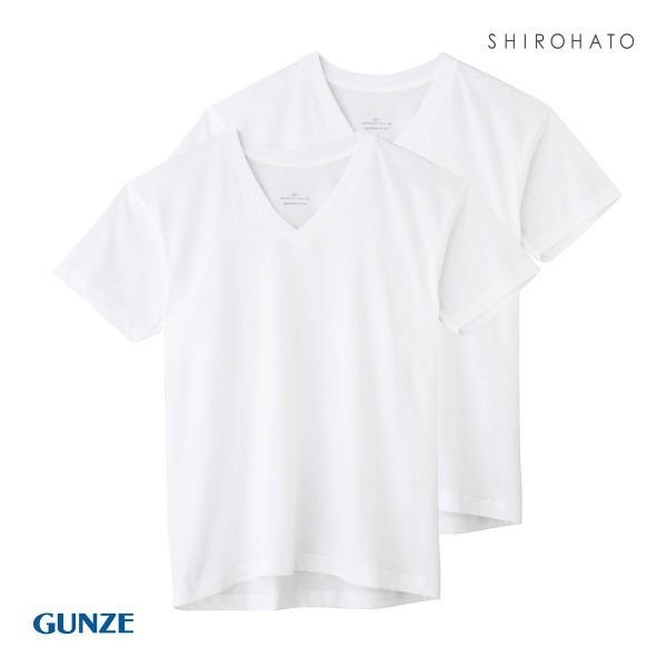 グンゼ GUNZE ボディワイルド BODY WILD VネックTシャツ メンズ 2枚組 抗菌防臭 綿100％ 半袖(WH-ホワイト-M)