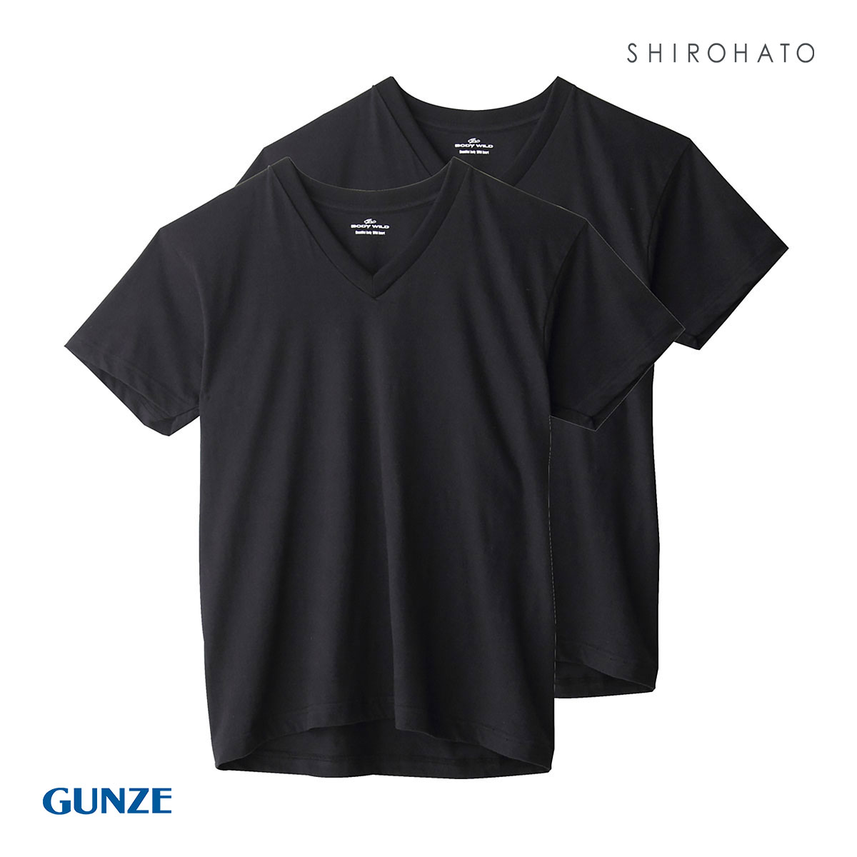 グンゼ GUNZE ボディワイルド BODY WILD VネックTシャツ メンズ 2枚組 抗菌防臭 綿100％ 半袖(BK-ブラック-M)