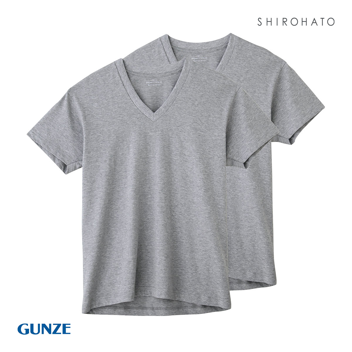 グンゼ GUNZE ボディワイルド BODY WILD VネックTシャツ メンズ 2枚組 抗菌防臭 綿100％ 半袖(HGY-杢グレー-M)