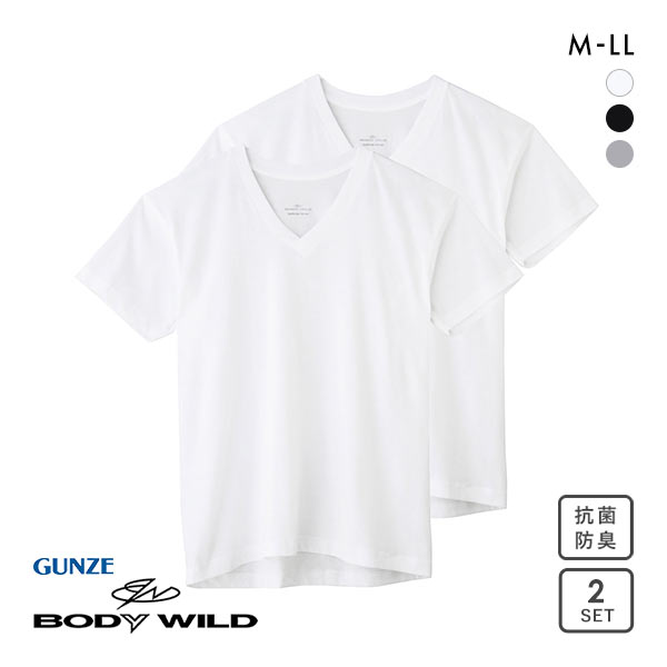 グンゼ GUNZE ボディワイルド BODY WILD VネックTシャツ メンズ 2枚組 抗菌防臭 綿100％ 半袖