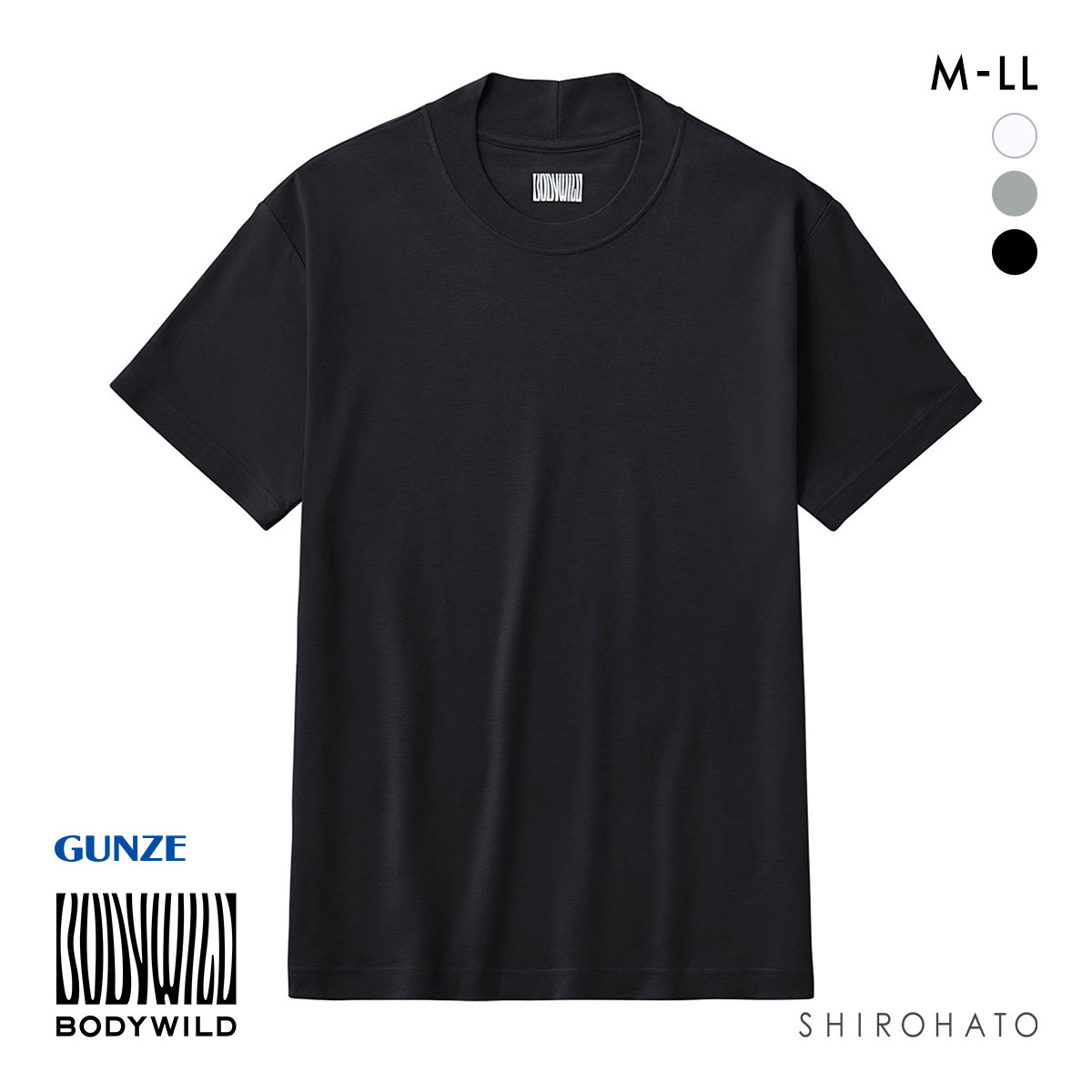 グンゼ GUNZE ボディワイルド BODY WILD Tシャツ メンズ ジャケットの襟が汚れにくい 半袖 インナー M L LL(BK-ブラック-M)
