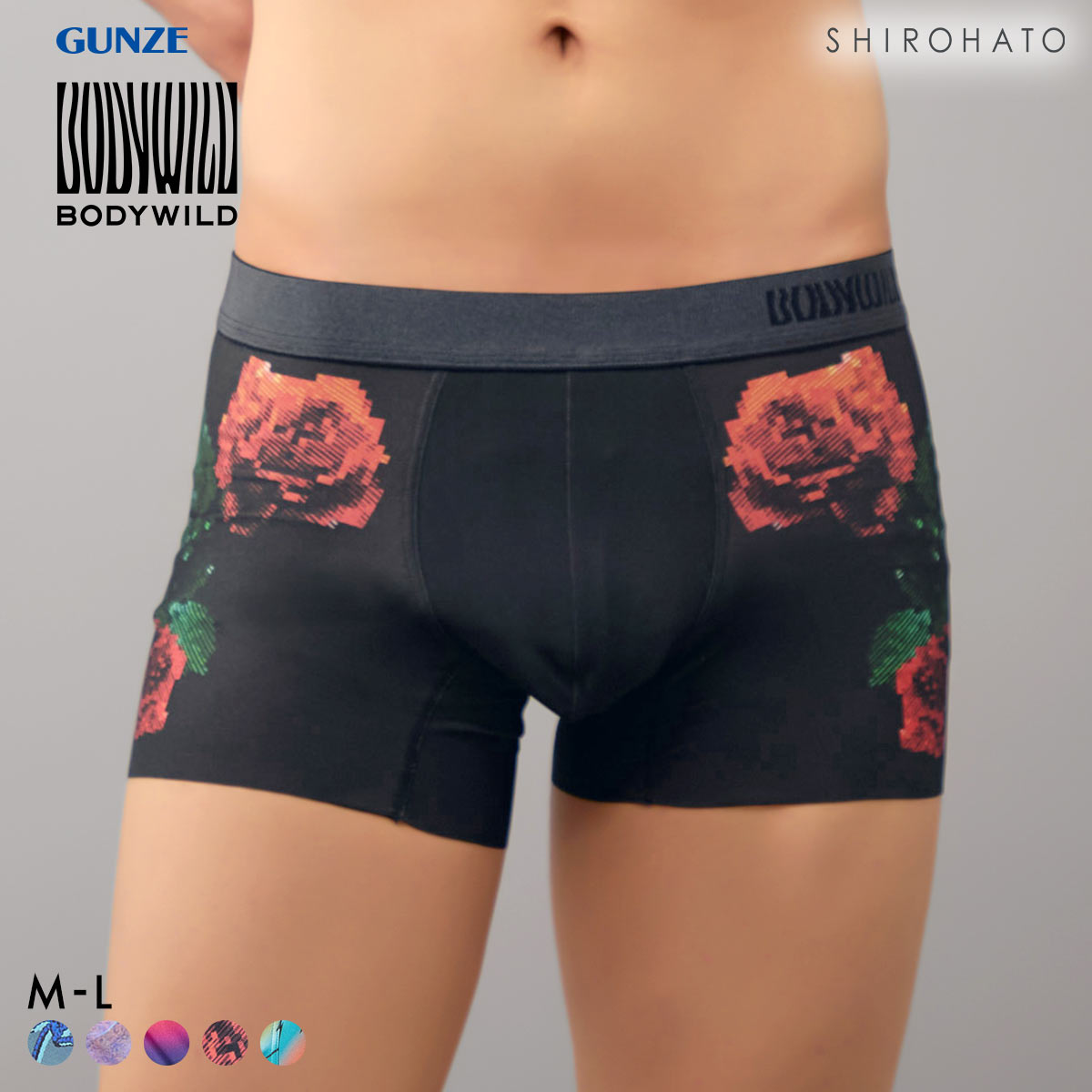 グンゼ BODY WILD インクジェットプリント ボクサーパンツ メンズ 前とじ GUNZE ボディワイルド(BK-ブラック-M)
