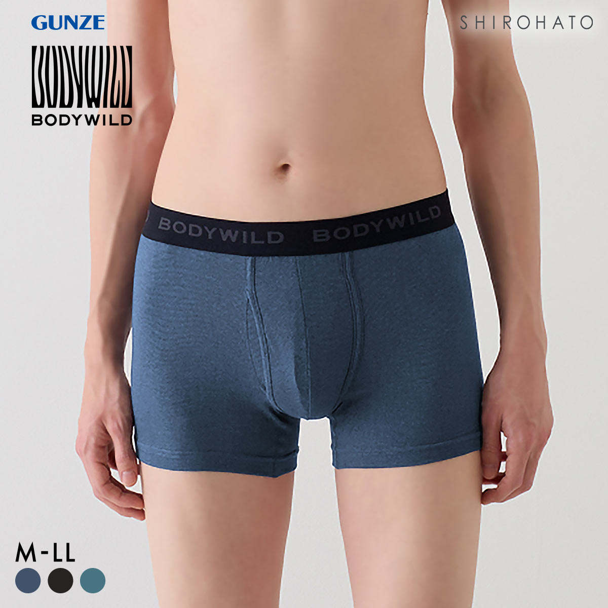 グンゼ BODY WILD デニム調 ボクサーパンツ メンズ 前あき 綿混素材 GUNZE ボディワイルド(NV-ネイビー-M)