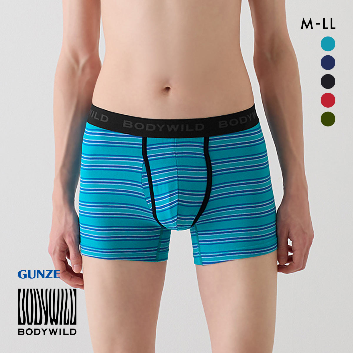 グンゼ GUNZE ボディワイルド BODY WILD ボクサーパンツ メンズ 綿混 ボーダー 前あき(BU-ブルー-M)